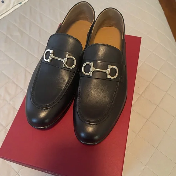 Salvatore Ferragamo Ponza” black calf slip on penny loafers 11.5 d shoes Ferragamo penny-slot Leather Loafers | Black | FARFETCH main image 3